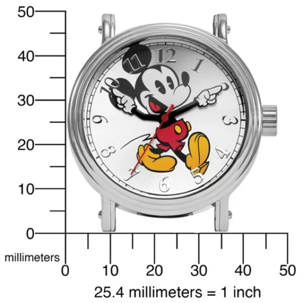 Disney Adult Mickey Mouse with Moving Hands Black Leather Band Watch
